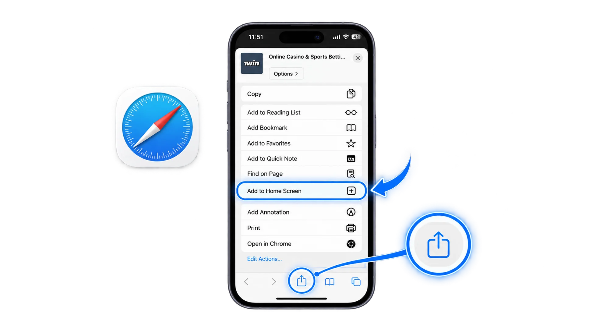 How to install the PWA version of the 1win app on iPhone - Safari settings